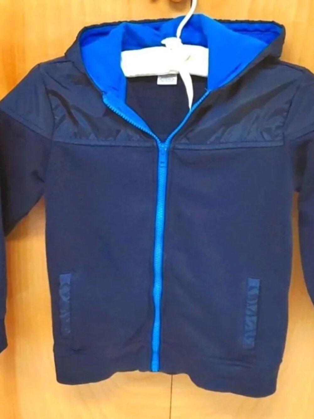 Gymboree navy & turquoise fleece nylon zip jacket size 5-6